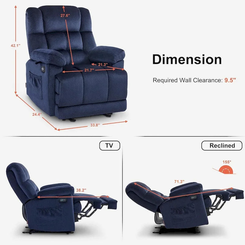 Fauteuil inclinable électrique avec fonction de chauffage et de massage pour le salon