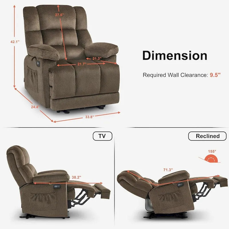 Fauteuil inclinable électrique avec fonction de chauffage et de massage pour le salon