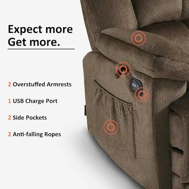 Fauteuil inclinable électrique avec fonction de chauffage et de massage pour le salon