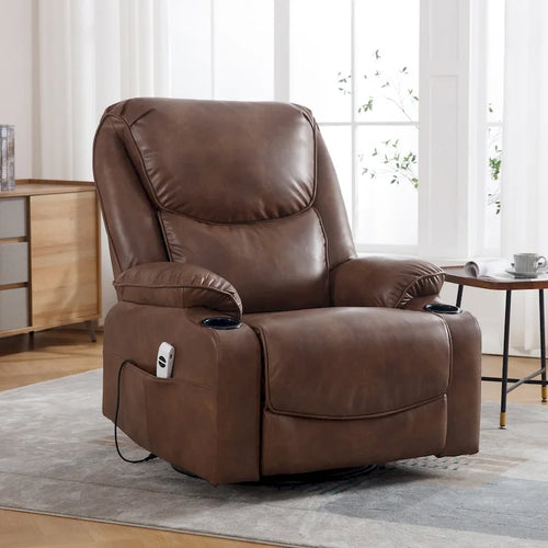 Fauteuil inclinable électrique pivotant et berçant en similicuir de 34,2 po de largeur avec port USB