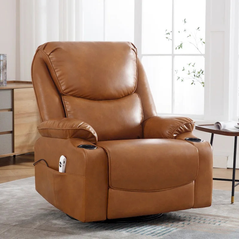 Fauteuil inclinable électrique pivotant et berçant en similicuir de 34,2 po de largeur avec port USB