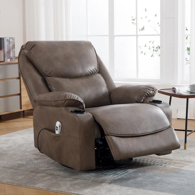 Fauteuil inclinable électrique pivotant et berçant en similicuir de 34,2 po de largeur avec port USB