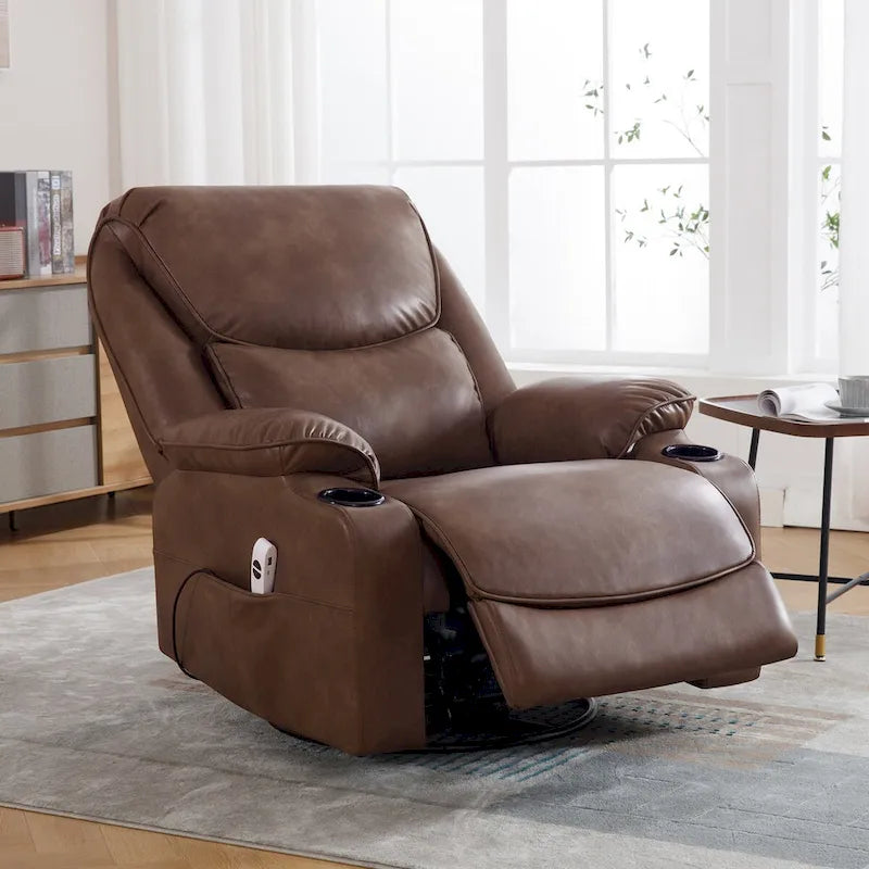 Fauteuil inclinable électrique pivotant et berçant en similicuir de 34,2 po de largeur avec port USB