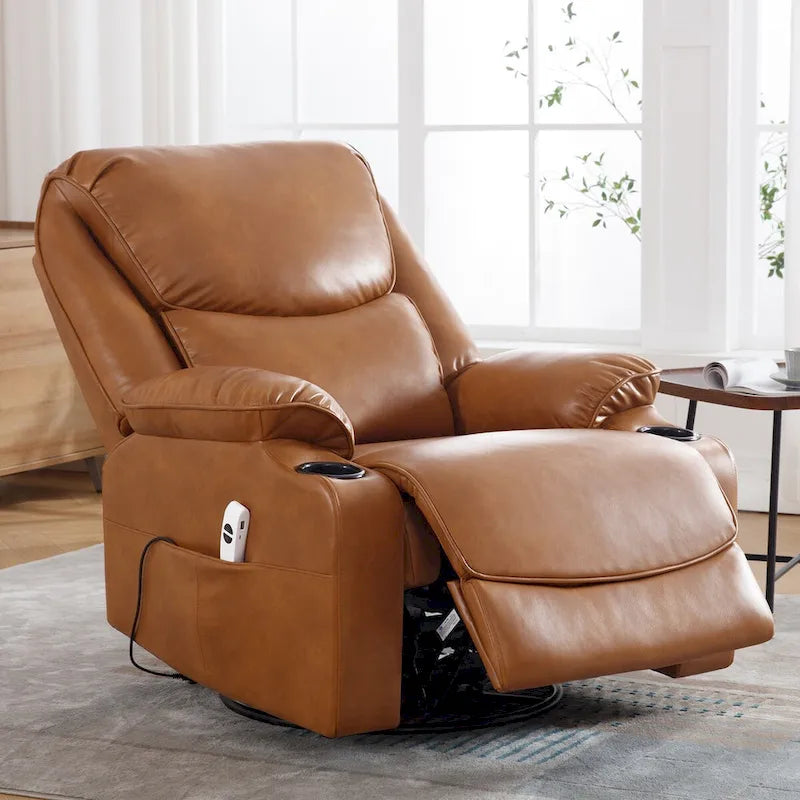 Fauteuil inclinable électrique pivotant et berçant en similicuir de 34,2 po de largeur avec port USB
