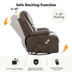Fauteuil inclinable électrique pivotant et berçant en similicuir de 34,2 po de largeur avec port USB
