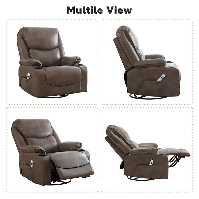 Fauteuil inclinable électrique pivotant et berçant en similicuir de 34,2 po de largeur avec port USB