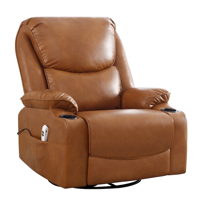 Fauteuil inclinable électrique pivotant et berçant en similicuir de 34,2 po de largeur avec port USB