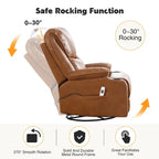 Fauteuil inclinable électrique pivotant et berçant en similicuir de 34,2 po de largeur avec port USB