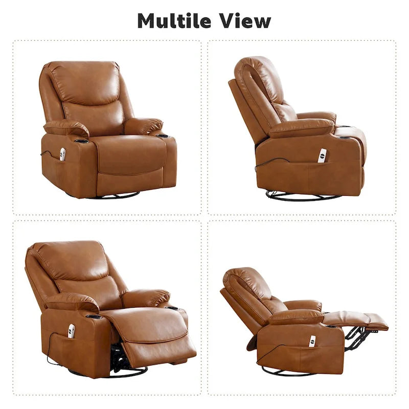 Fauteuil inclinable électrique pivotant et berçant en similicuir de 34,2 po de largeur avec port USB