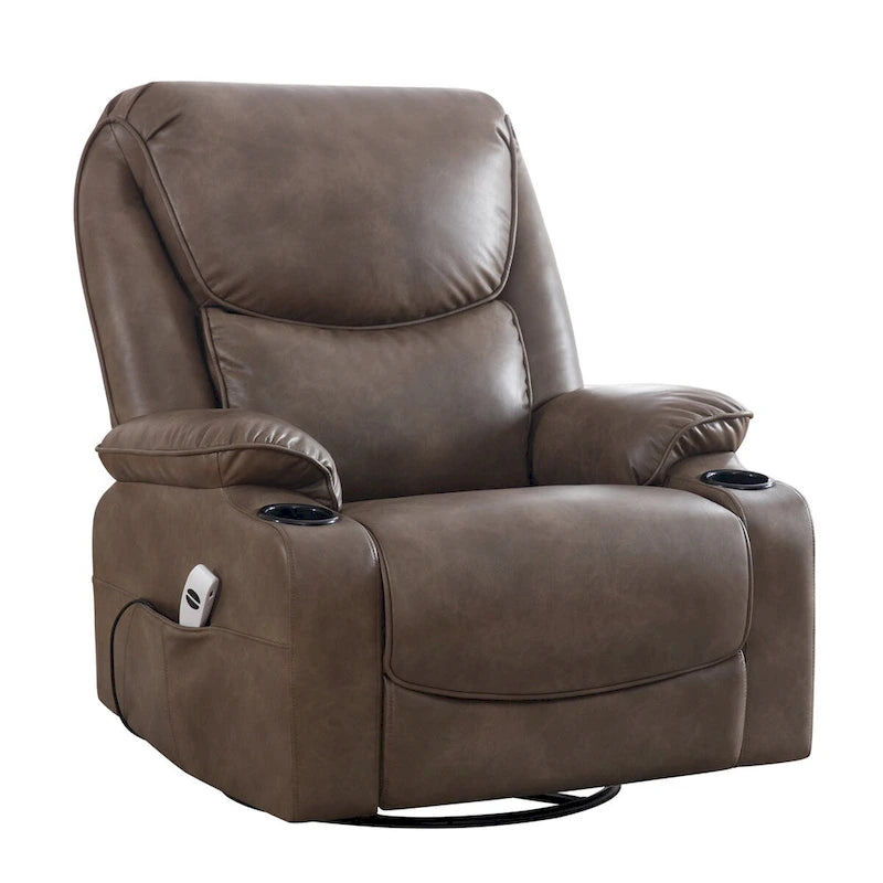 Fauteuil inclinable électrique pivotant et berçant en similicuir de 34,2 po de largeur avec port USB