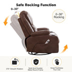Fauteuil inclinable électrique pivotant et berçant en similicuir de 34,2 po de largeur avec port USB
