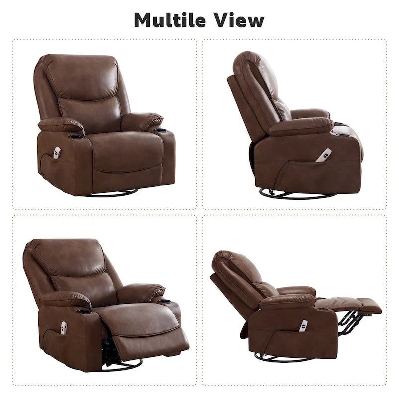 Fauteuil inclinable électrique pivotant et berçant en similicuir de 34,2 po de largeur avec port USB