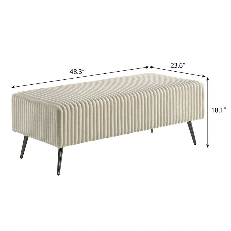 Banc de rangement capitonné en velours côtelé à grosses côtes avec pieds en bois massif pour chambre ou entrée