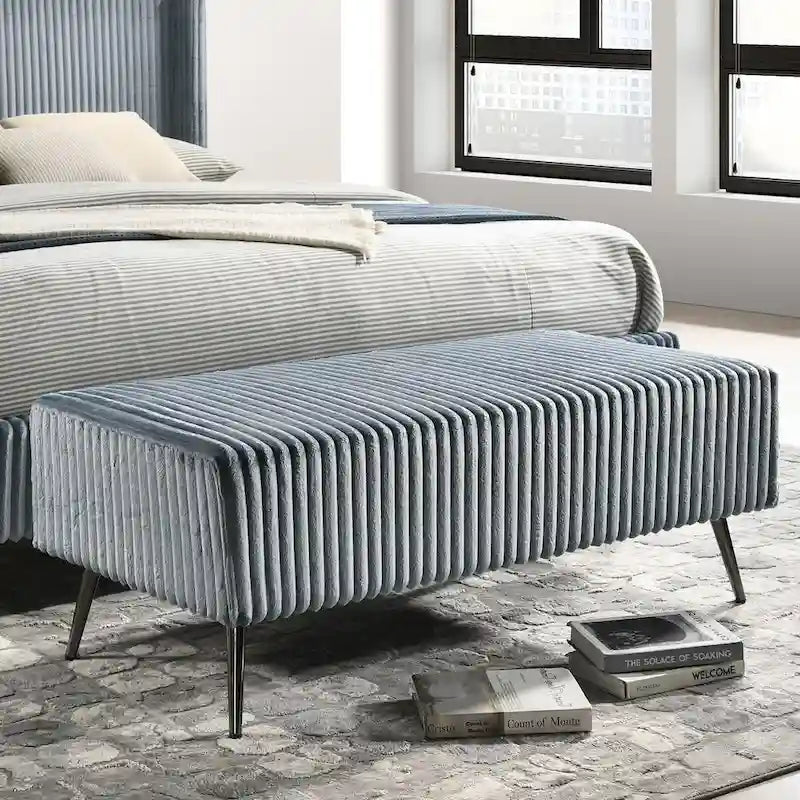 Banc de rangement capitonné en velours côtelé à grosses côtes avec pieds en bois massif pour chambre ou entrée