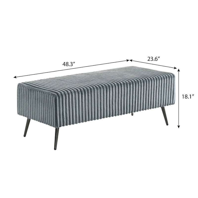 Banc de rangement capitonné en velours côtelé à grosses côtes avec pieds en bois massif pour chambre ou entrée