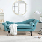 Chaise longue d'intérieur avec accoudoirs en volute, fauteuil inclinable rembourré avec traversin et pieds en bois massif