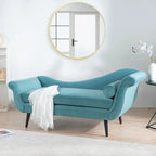 Chaise longue d'intérieur avec accoudoirs en volute, fauteuil inclinable rembourré avec traversin et pieds en bois massif