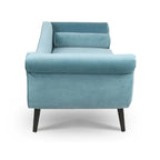 Chaise longue d'intérieur avec accoudoirs en volute, fauteuil inclinable rembourré avec traversin et pieds en bois massif
