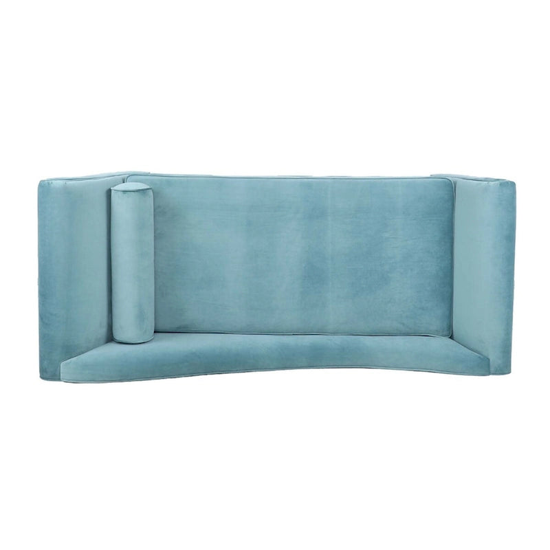 Chaise longue d'intérieur avec accoudoirs en volute, fauteuil inclinable rembourré avec traversin et pieds en bois massif
