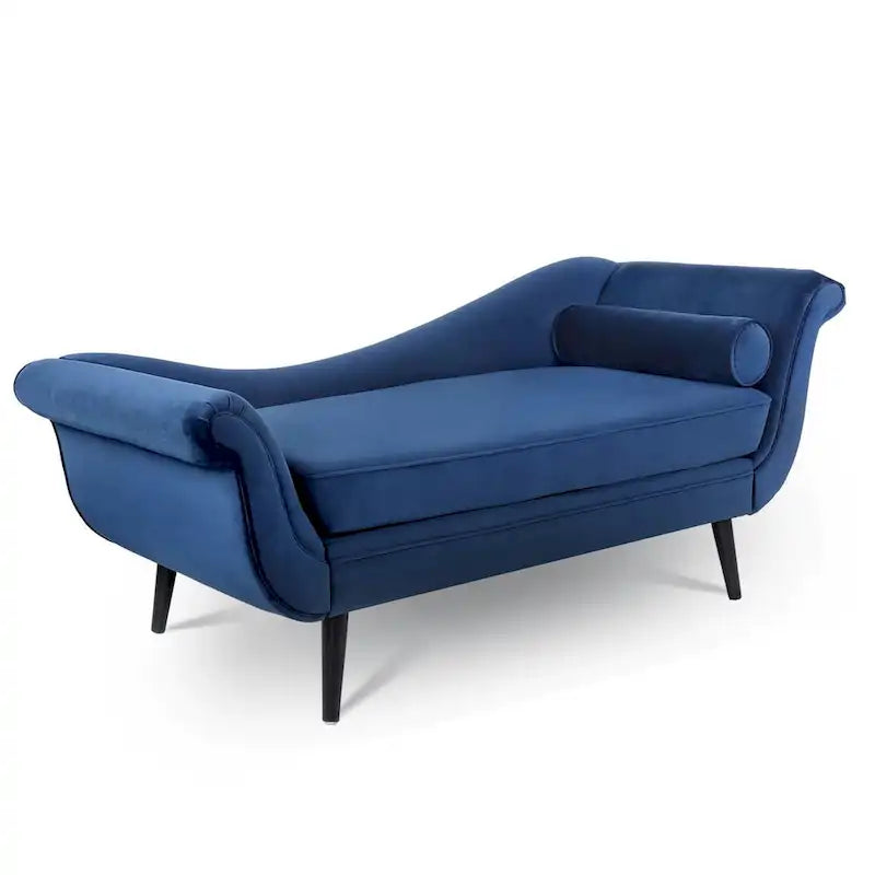 Chaise longue d'intérieur avec accoudoirs en volute, fauteuil inclinable rembourré avec traversin et pieds en bois massif