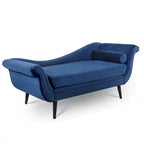 Chaise longue d'intérieur avec accoudoirs en volute, fauteuil inclinable rembourré avec traversin et pieds en bois massif