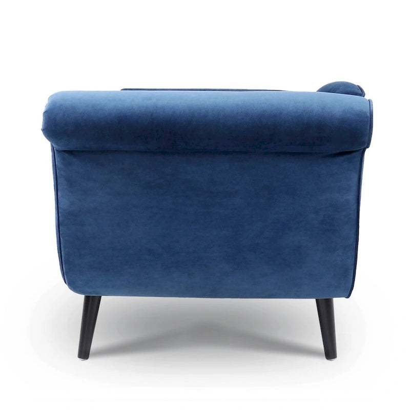 Chaise longue d'intérieur avec accoudoirs en volute, fauteuil inclinable rembourré avec traversin et pieds en bois massif