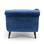 Chaise longue d'intérieur avec accoudoirs en volute, fauteuil inclinable rembourré avec traversin et pieds en bois massif