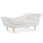 Chaise longue d'intérieur avec accoudoirs en volute, fauteuil inclinable rembourré avec traversin et pieds en bois massif