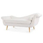 Chaise longue d'intérieur avec accoudoirs en volute, fauteuil inclinable rembourré avec traversin et pieds en bois massif