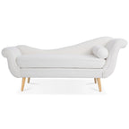 Chaise longue d'intérieur avec accoudoirs en volute, fauteuil inclinable rembourré avec traversin et pieds en bois massif