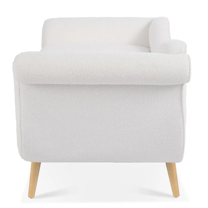 Chaise longue d'intérieur avec accoudoirs en volute, fauteuil inclinable rembourré avec traversin et pieds en bois massif