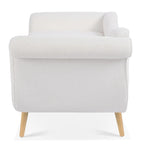 Chaise longue d'intérieur avec accoudoirs en volute, fauteuil inclinable rembourré avec traversin et pieds en bois massif