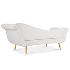 Chaise longue d'intérieur avec accoudoirs en volute, fauteuil inclinable rembourré avec traversin et pieds en bois massif