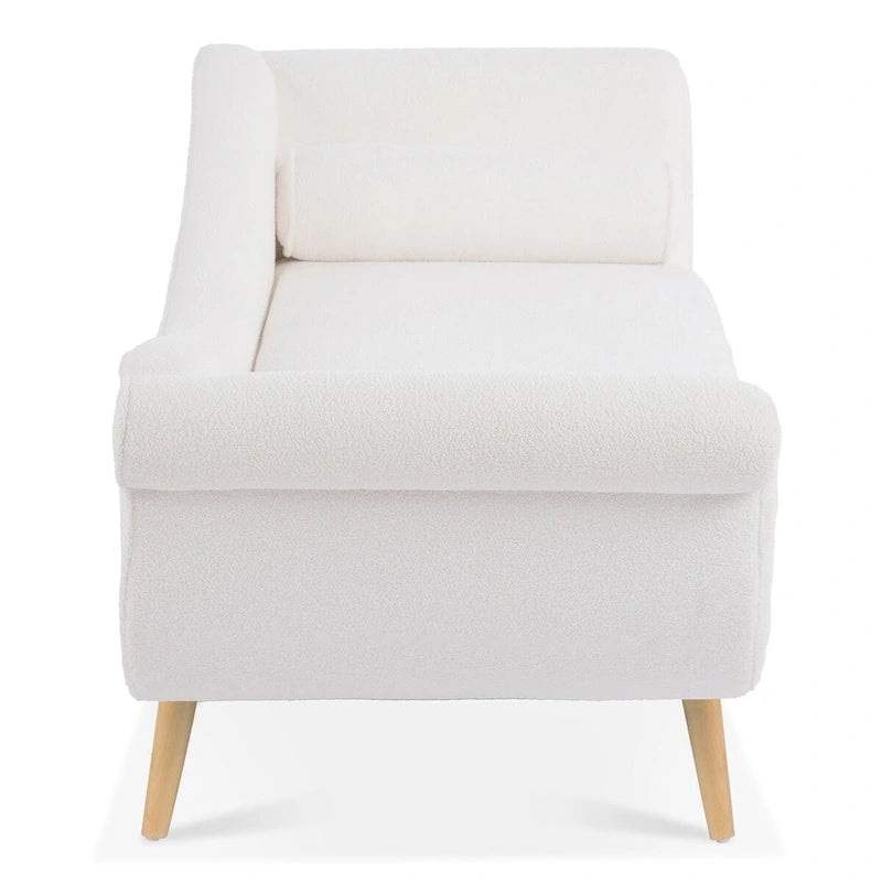 Chaise longue d'intérieur avec accoudoirs en volute, fauteuil inclinable rembourré avec traversin et pieds en bois massif