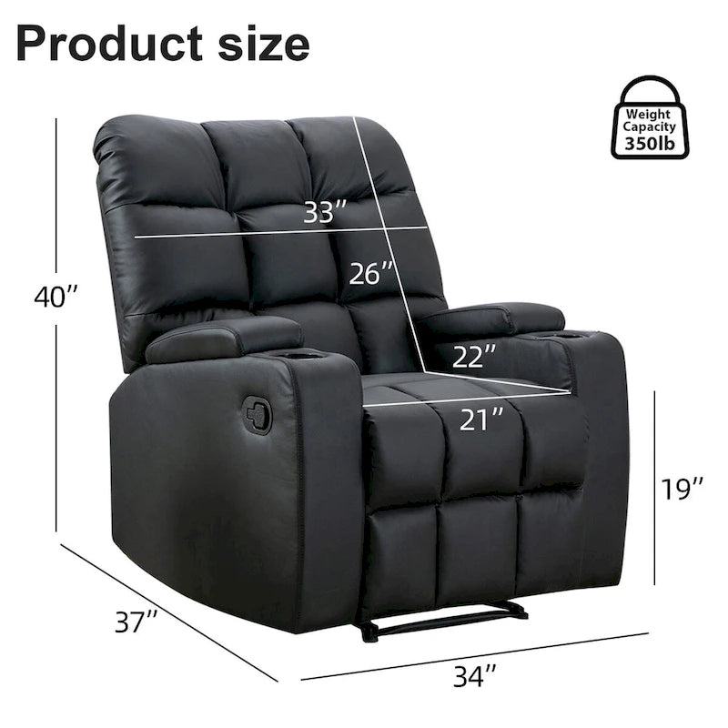Fauteuil inclinable manuel à bascule avec massage et porte-gobelets