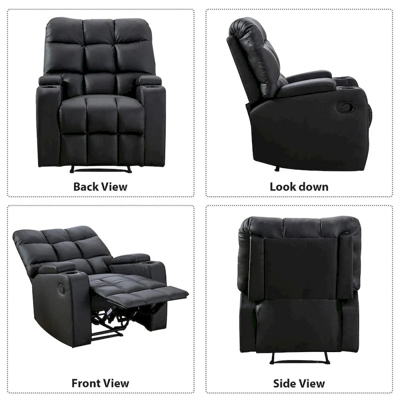 Fauteuil inclinable manuel à bascule avec massage et porte-gobelets