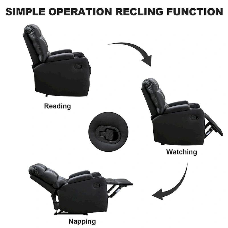 Fauteuil inclinable manuel à bascule avec massage et porte-gobelets