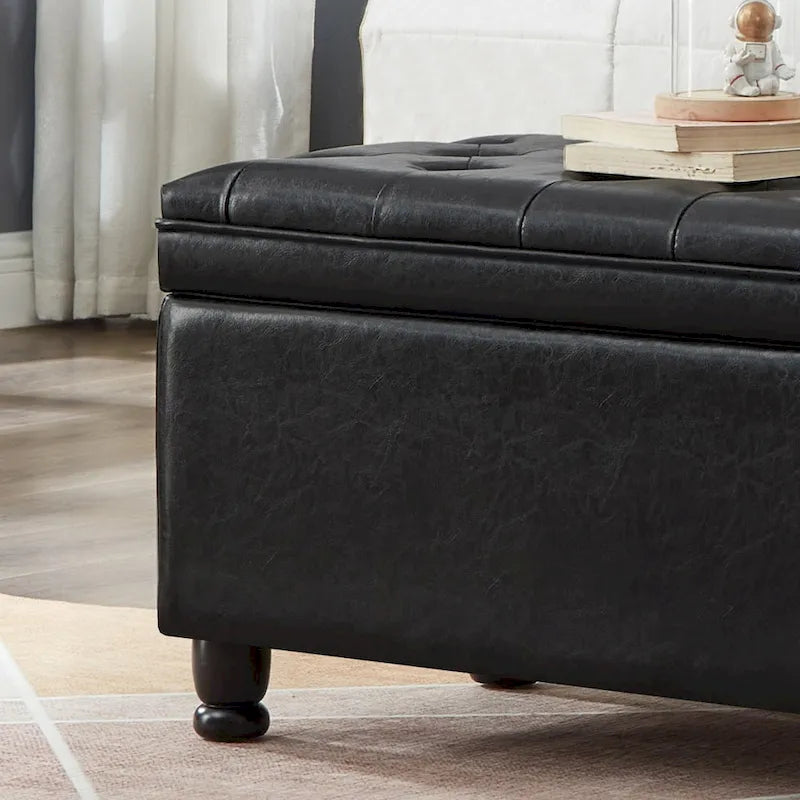 Banc de rangement capitonné avec pieds fuselés en bois