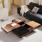 Mid-Century Modern Square Coffee Table Walnut Wood Finish Living Room Table