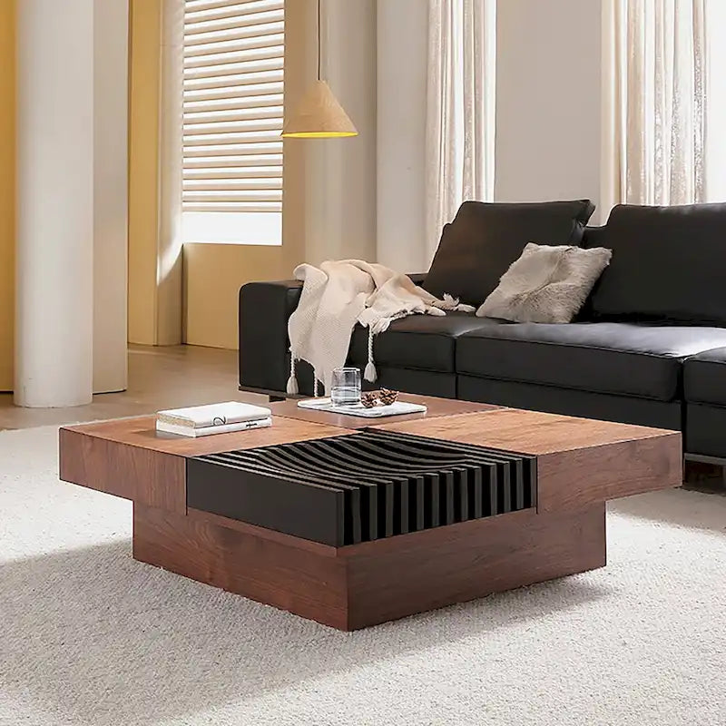 Table basse carrée de salon de style Mid-Century Modern en noyer