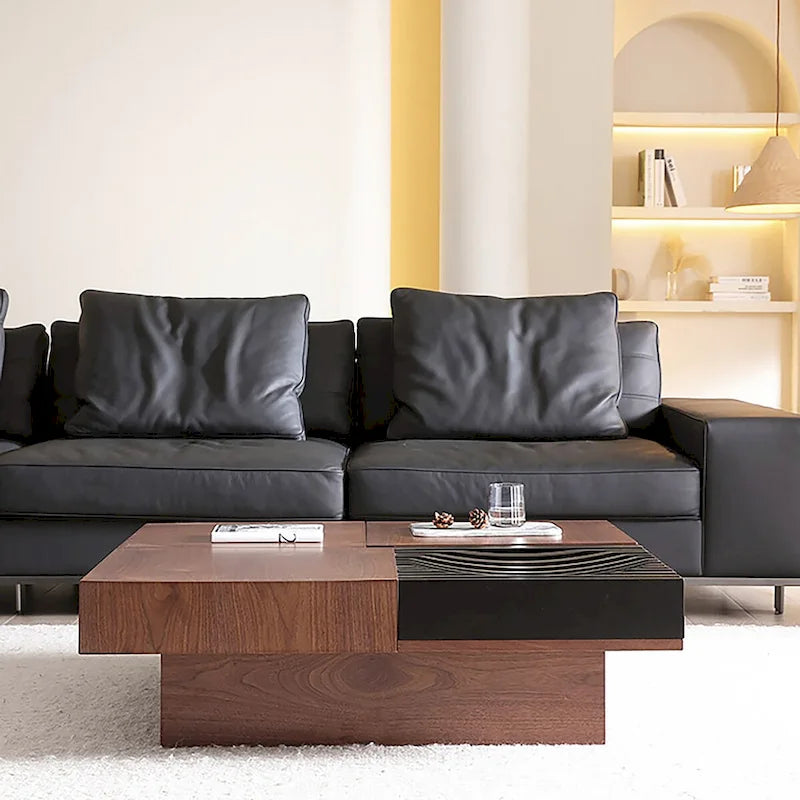 Table basse carrée de salon de style Mid-Century Modern en noyer