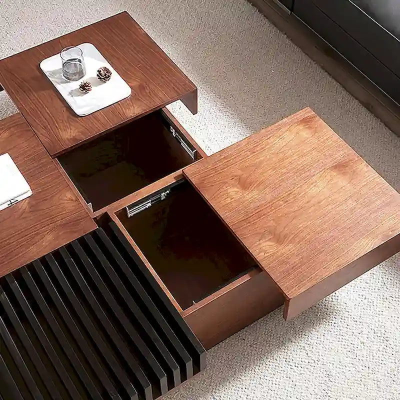 Table basse carrée de salon de style Mid-Century Modern en noyer
