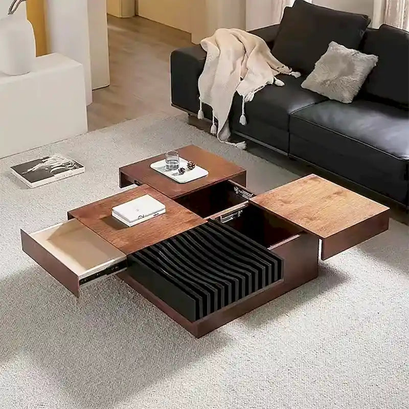 Table basse carrée de salon de style Mid-Century Modern en noyer