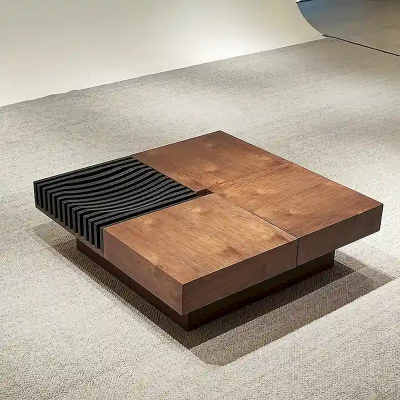 Table basse carrée de salon de style Mid-Century Modern en noyer