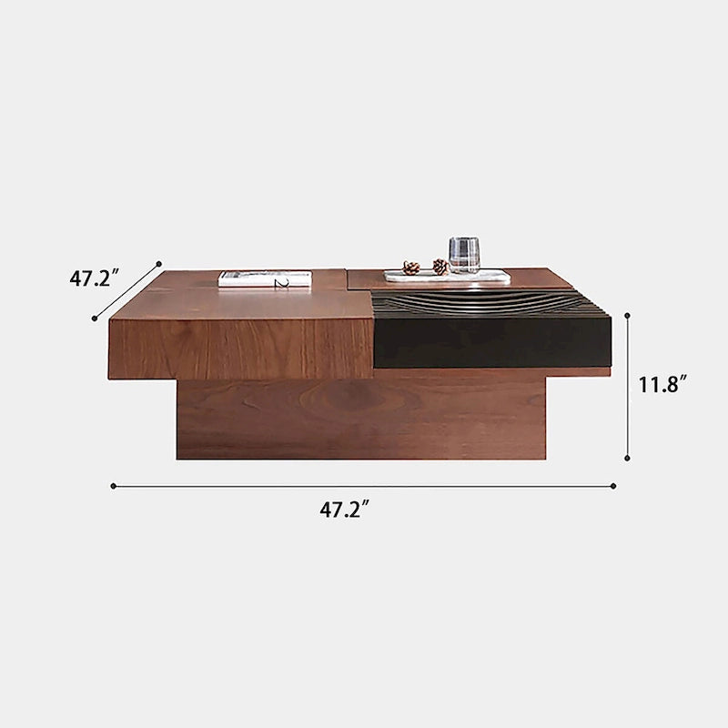 Table basse carrée de salon de style Mid-Century Modern en noyer