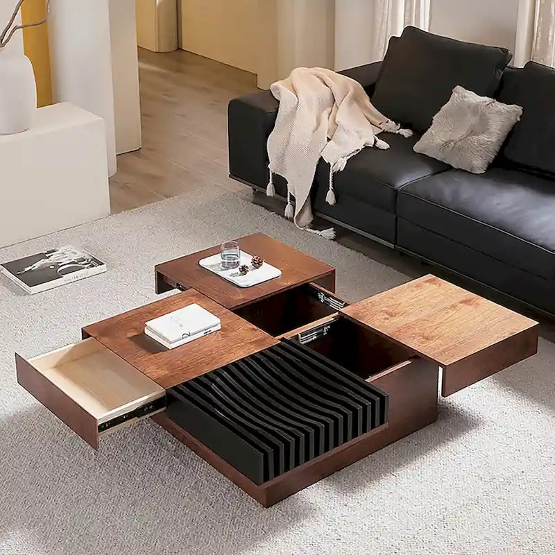 Table basse carrée de salon de style Mid-Century Modern en noyer
