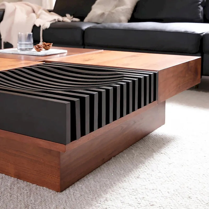 Table basse carrée de salon de style Mid-Century Modern en noyer