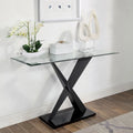 Table console Glam Black avec plateau en verre trempé et base en X en acier, 122 cm