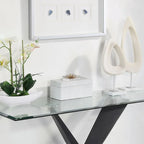 Table console Glam Black avec plateau en verre trempé et base en X en acier, 122 cm