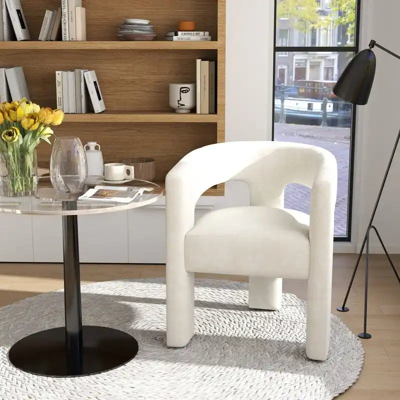 Chaise de salle à manger en velours, style glamour moderne, avec dossier ouvert
